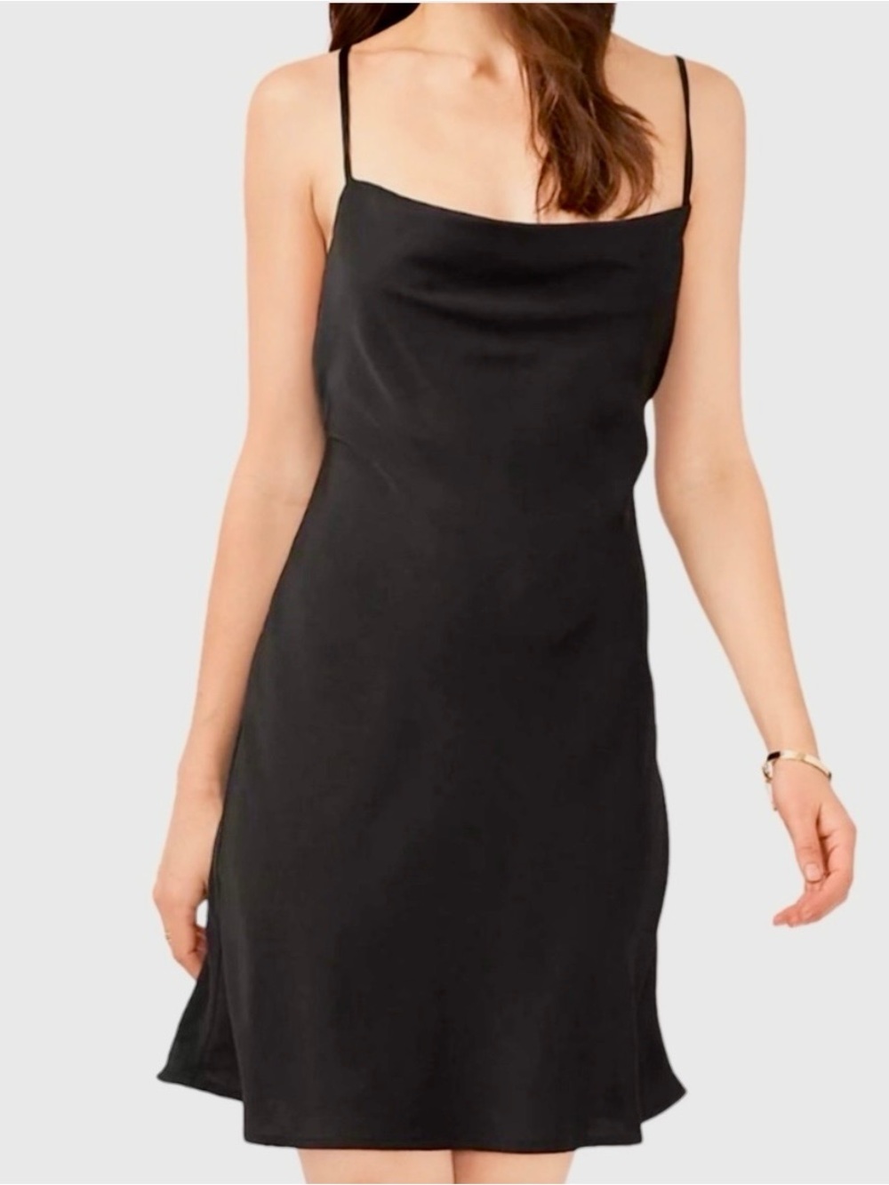 NWT 1.State Black Satin Cowl Neck LBD Mini Dress Sz Large Summer Club Date 90’s